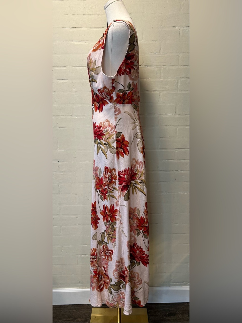 Paper Heart Pink Floral Maxi Dress Linen Blend Empire Waist Boho Resort Size XL - Picture 8 of 9